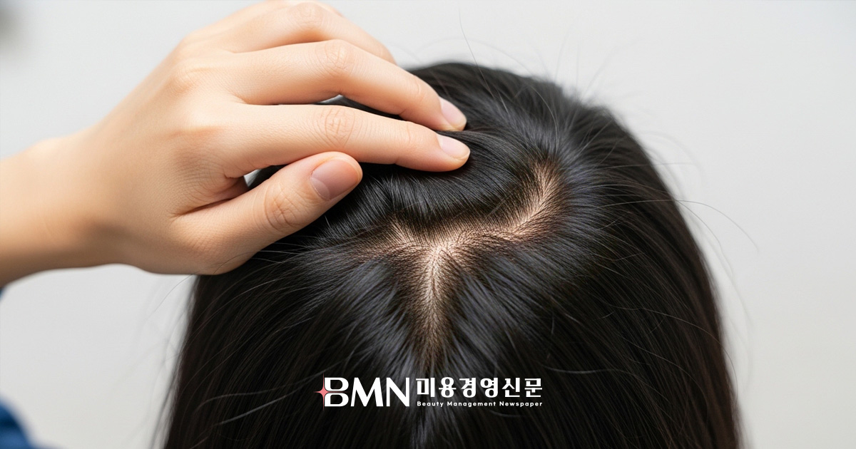 두피열감 증상을 확인하는 가르마 두피 상태 이미지