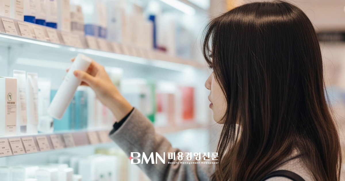 화장품 가격 상승으로 소비자가 스킨케어 제품을 신중하게 선택하는 모습